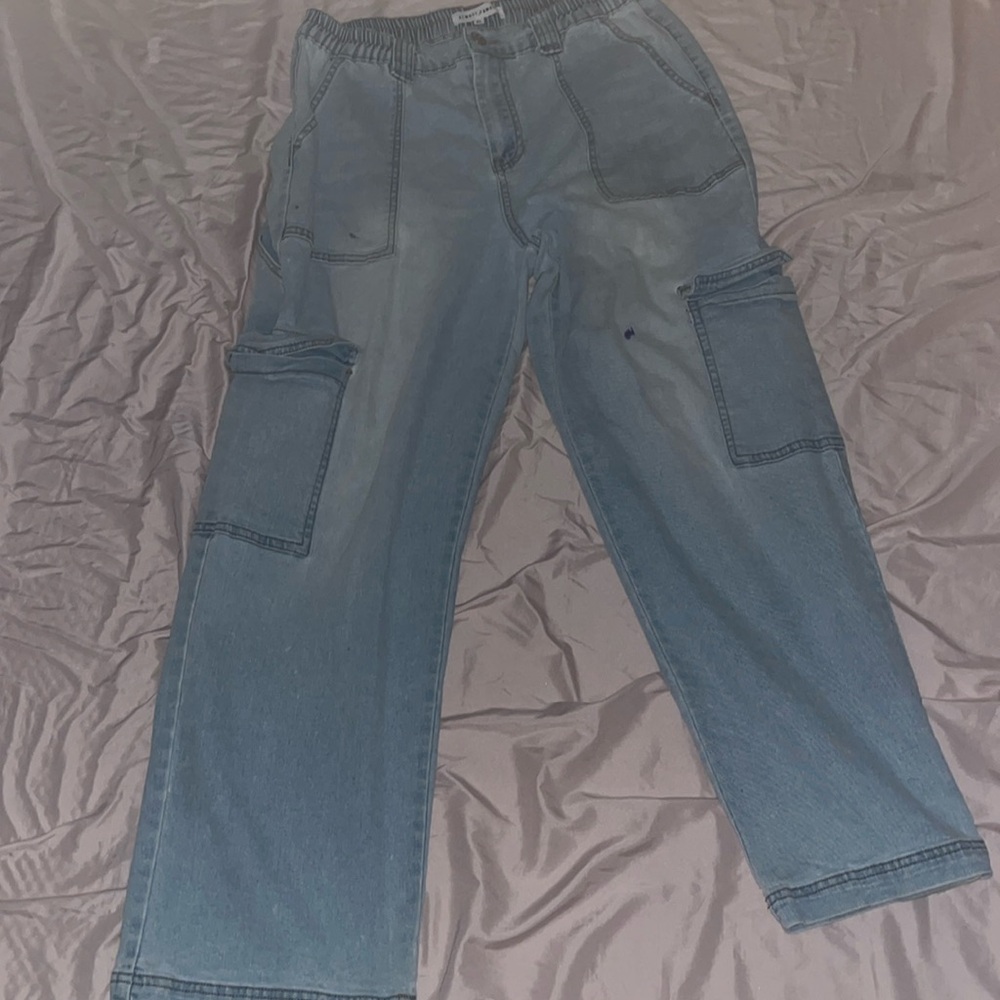 XL blue cargo light blue wide leg jeans